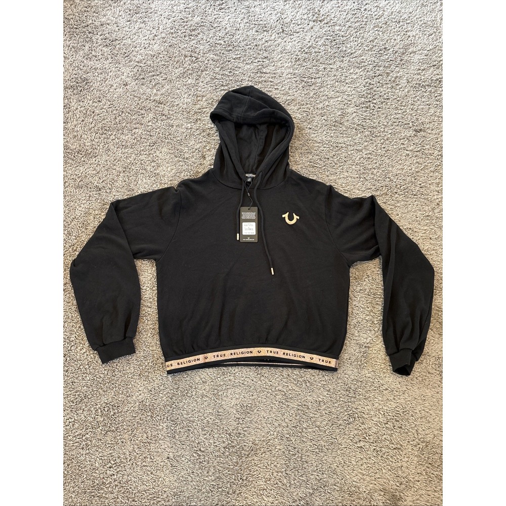 NWT True Religion $119 Black Logo Hoodie Size XL Pop Over Pullover Extra‎ Large